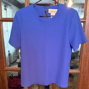 Simply Susan by Susan G Royal Blue Crinkle Texture Short Sleeve Blouse XL USA